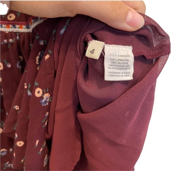 Ulla Johnson Silk Leena Floral Embroidered Burgundy Midi Dress 4 - Picture 6 of 15